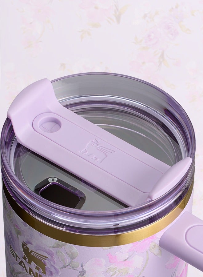 Stanley Stanley Love Shack Fancy H2.0 Flow State 40oz Purple Rose Tumbler, Stainless Steel Vacuum Insulated Quencher with Lid, Straw, and Stopper, Ideal for Water and Iced Tea, Keeps Drinks Cold, Presented in Elegant Gift-Ready Packaging - Image 3