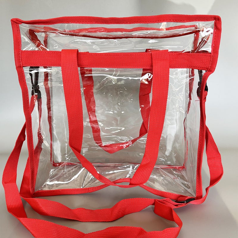 Transparent PVC Tote Bag for Shopping Beach Travel Red 