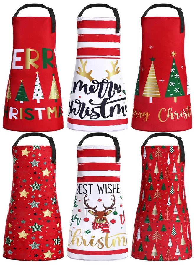 Bencailor Bencailor 6 Pcs Christmas Aprons with Pockets Adjustable Xmas Kitchen Aprons Waterproof Cooking Aprons for Women Men(Red and White,Xmas Tree)  - Image 1