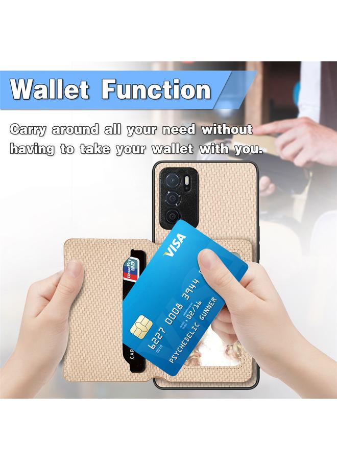 اس-توب جراب هاتف OPPO A16 مصنوع من ألياف الكربون وحقيبة بطاقات مغناطيسية - Image 5