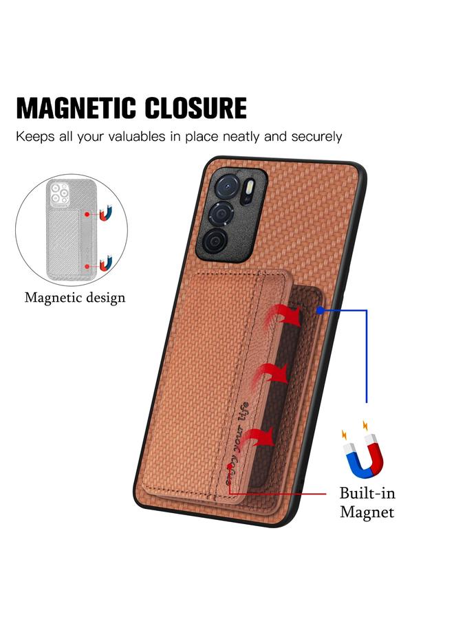 اس-توب جراب هاتف OPPO A16 مصنوع من ألياف الكربون وحقيبة بطاقات مغناطيسية - Image 3