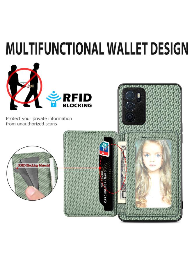 اس-توب جراب هاتف OPPO A16 مصنوع من ألياف الكربون وحقيبة بطاقات مغناطيسية - Image 4