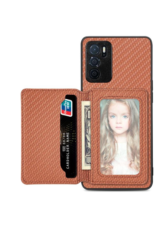 اس-توب جراب هاتف OPPO A16 مصنوع من ألياف الكربون وحقيبة بطاقات مغناطيسية - Image 1