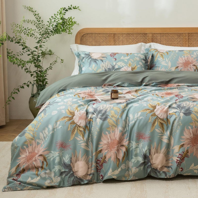 MILDLY Queen Size Duvet Cover Set 100% Long-Staple Cotton Luxury Vintage Floral Patten Reversible Comforter Cover Set 3Pcs - Image 1