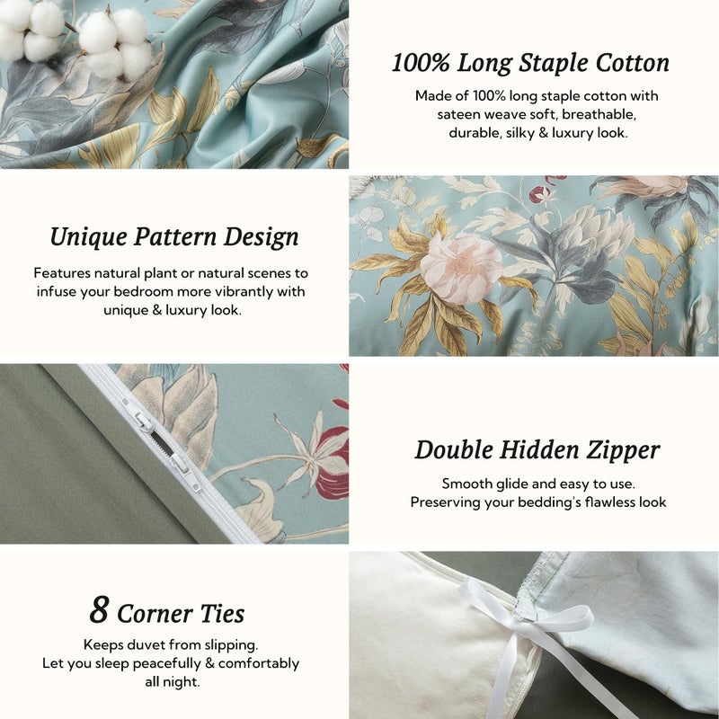 MILDLY Queen Size Duvet Cover Set 100% Long-Staple Cotton Luxury Vintage Floral Patten Reversible Comforter Cover Set 3Pcs - Image 4