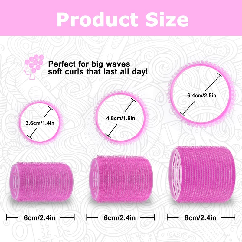 Sungenol Self grip hair roller set,18 pcs,Hair rollers with hair roller clips and comb,Salon hairdressing curlers,DIY Hair Styles, Sungenol 3 Sizes Rose red Hair Rollers in 1 set - Image 2
