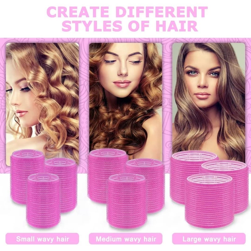 Sungenol Self grip hair roller set,18 pcs,Hair rollers with hair roller clips and comb,Salon hairdressing curlers,DIY Hair Styles, Sungenol 3 Sizes Rose red Hair Rollers in 1 set - Image 5