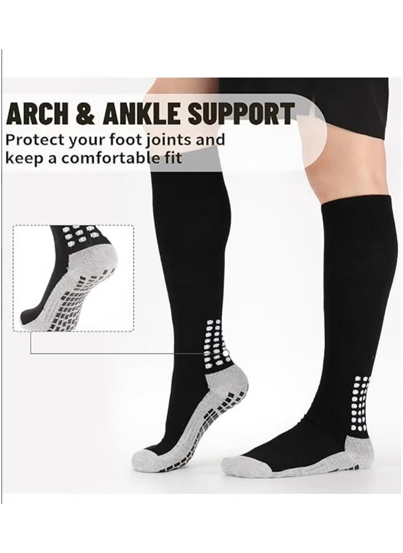 Cuken 3 Pair Black Soccer Socks Anti Slip Knee Socks Non Slip Grip Pads  Football Socks Basketball Socks Sports Grip Socks, Non Slip Sports Socks, Knee High Compression Base Football Basketball Socks Men's Ball Socks  - Image 4