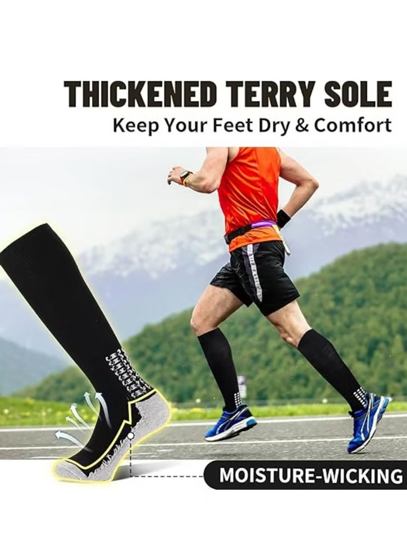 Cuken 3 Pair Black Soccer Socks Anti Slip Knee Socks Non Slip Grip Pads  Football Socks Basketball Socks Sports Grip Socks, Non Slip Sports Socks, Knee High Compression Base Football Basketball Socks Men's Ball Socks  - Image 5