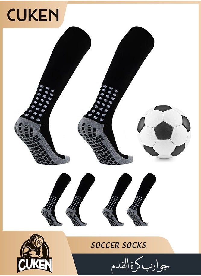 Cuken 3 Pair Black Soccer Socks Anti Slip Knee Socks Non Slip Grip Pads  Football Socks Basketball Socks Sports Grip Socks, Non Slip Sports Socks, Knee High Compression Base Football Basketball Socks Men's Ball Socks  - Image 1