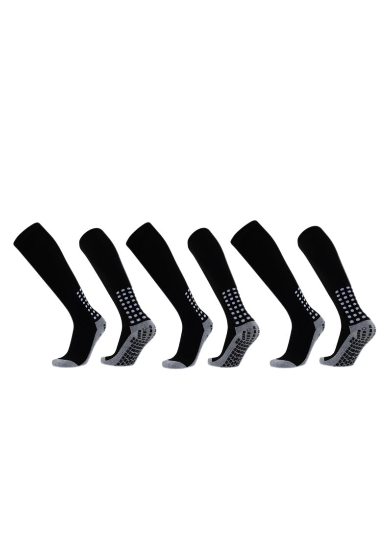 Cuken 3 Pair Black Soccer Socks Anti Slip Knee Socks Non Slip Grip Pads  Football Socks Basketball Socks Sports Grip Socks, Non Slip Sports Socks, Knee High Compression Base Football Basketball Socks Men's Ball Socks  - Image 3