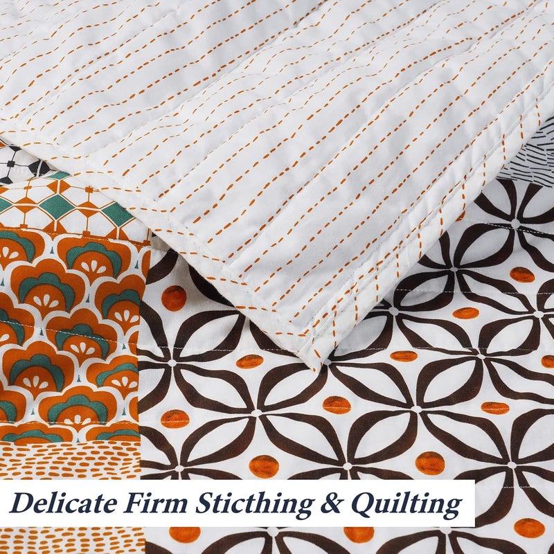 PHF طقم لحاف خريف من قماش القطن 100% من PHF بحجم توأم، 2 قطعة غطاء سرير خفيف الوزن بتصميم بوهيمي بيسلي لجميع الفصول، ناعم للغاية، 1 غطاء 68" x 90" و1 غطاء وسادة، برتقالي داكن - Image 4