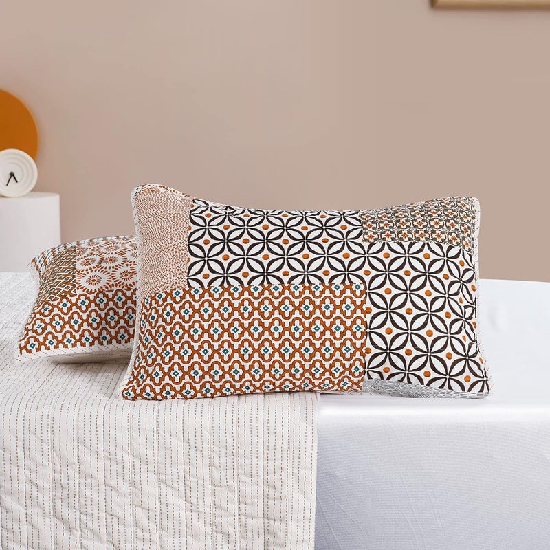 PHF طقم لحاف خريف من قماش القطن 100% من PHF بحجم توأم، 2 قطعة غطاء سرير خفيف الوزن بتصميم بوهيمي بيسلي لجميع الفصول، ناعم للغاية، 1 غطاء 68" x 90" و1 غطاء وسادة، برتقالي داكن - Image 5