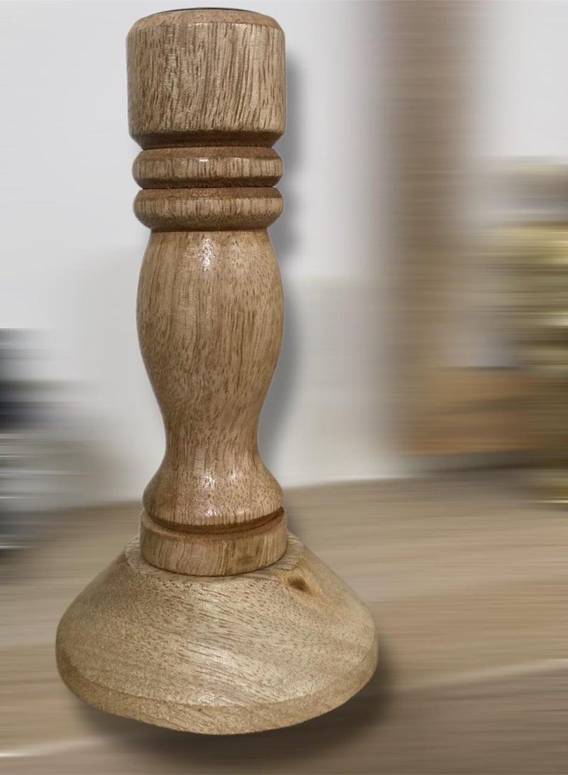 Beautifully Carved Rustic Candlestick A Masterpiece Of Art A Handmade Candlestick Holder A Masterpiece Of Beige Spherical Wood Handmade In India Candlestick Length 15 Cm  - Image 1