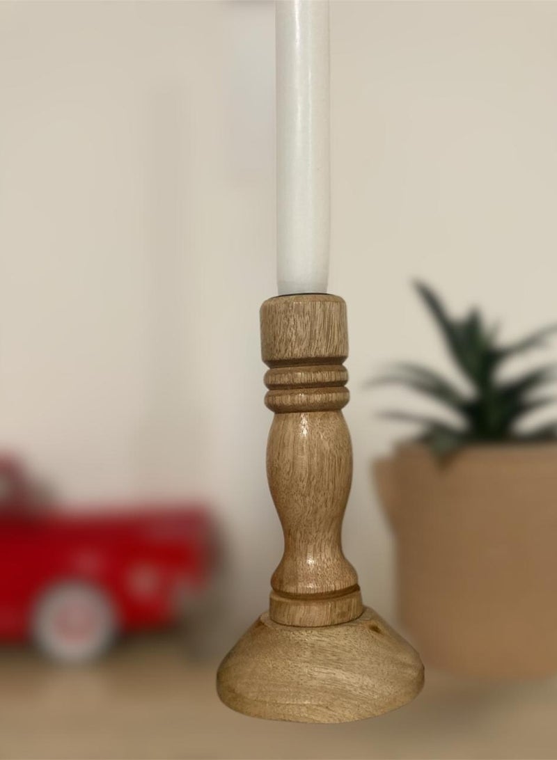 Beautifully Carved Rustic Candlestick A Masterpiece Of Art A Handmade Candlestick Holder A Masterpiece Of Beige Spherical Wood Handmade In India Candlestick Length 15 Cm  - Image 3