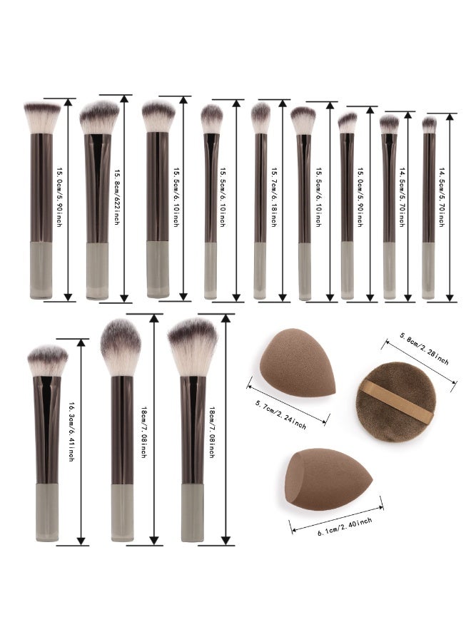 Flawless Base Makeup Brushes 12, Sponges 2 And Powder Puff Set, For Foundation Contour Blush Highlight Blending Cream Liquid Powder Cosmetic - Quality Brushes. (Coffee Brown) - Image 4