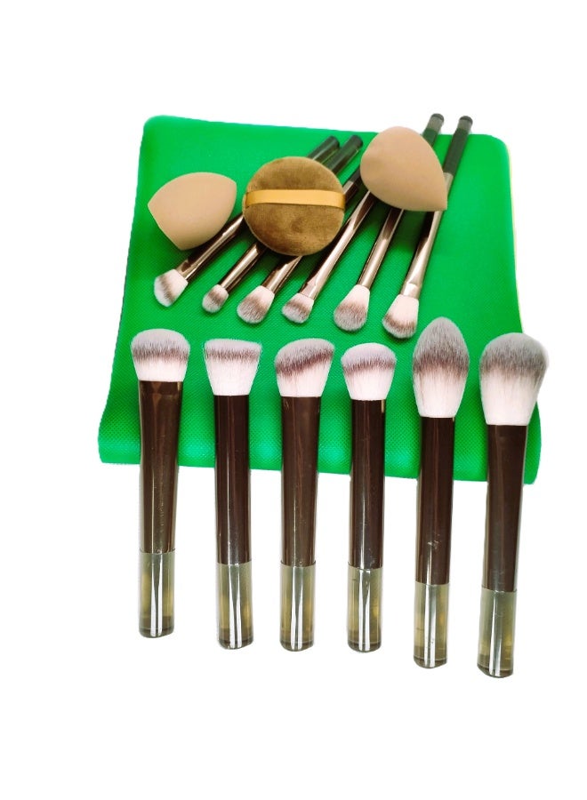 Flawless Base Makeup Brushes 12, Sponges 2 And Powder Puff Set, For Foundation Contour Blush Highlight Blending Cream Liquid Powder Cosmetic - Quality Brushes. (Coffee Brown) - Image 5