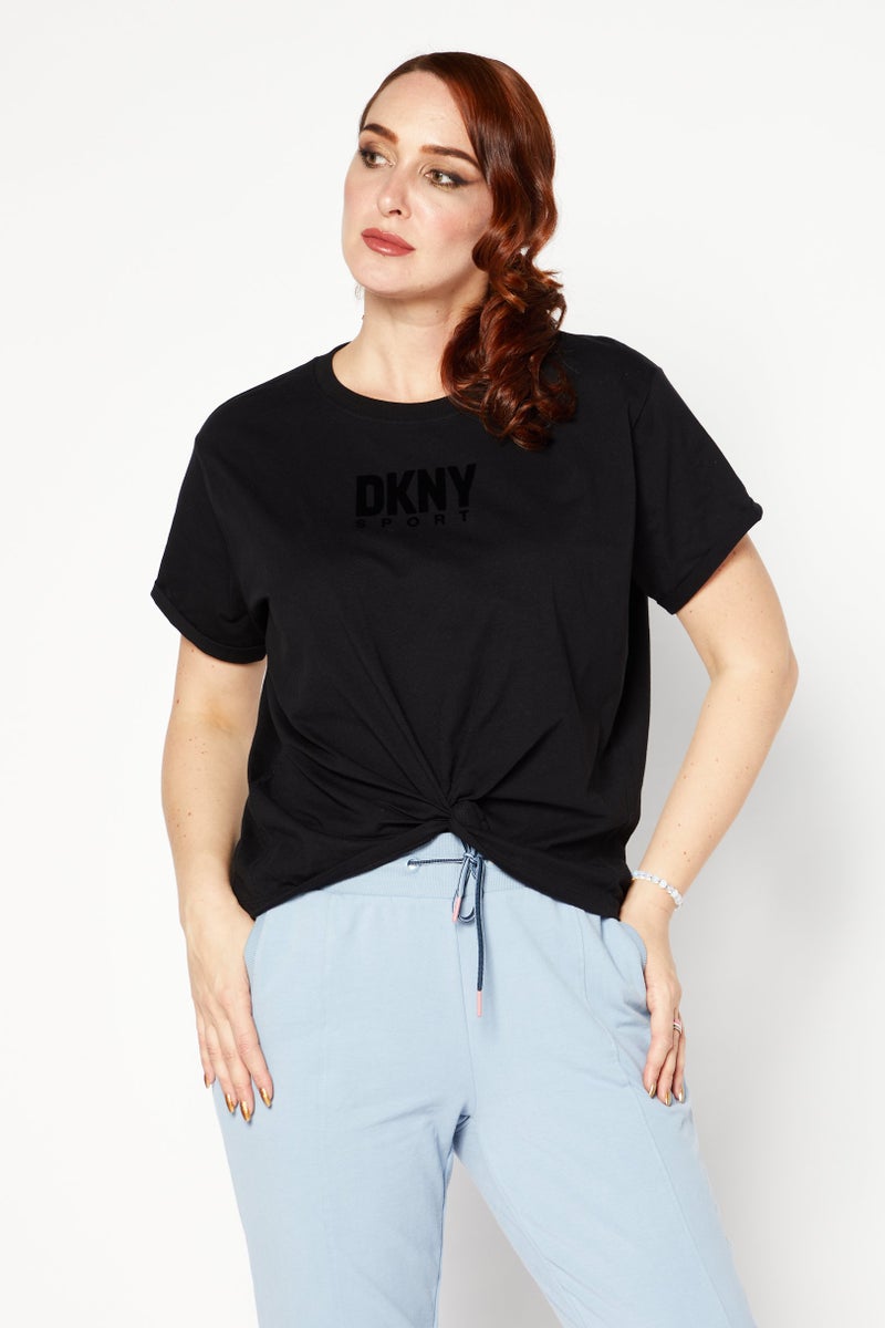 DKNY Women Sportswear Fit Short Sleeve Brand Logo Outdoor T-Shirt, Black - Image 1