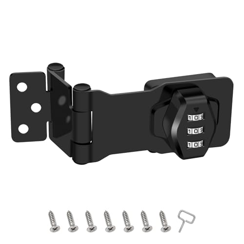 KIBBEH 1 Pack Password Rotary Hasp Locks Collapsible Solid 304 Stainless Steel File Cabinet Lock Desk Drawer Lock for 90 Degree and 180 Degree Drawers Dabinets Doors Flip Barn Door Outdoor Black - Image 1