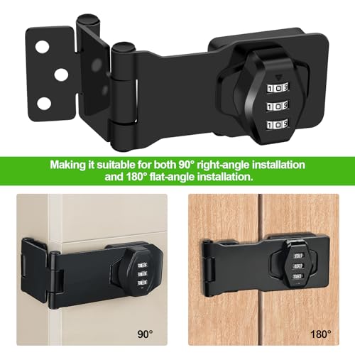 KIBBEH 1 Pack Password Rotary Hasp Locks Collapsible Solid 304 Stainless Steel File Cabinet Lock Desk Drawer Lock for 90 Degree and 180 Degree Drawers Dabinets Doors Flip Barn Door Outdoor Black - Image 3