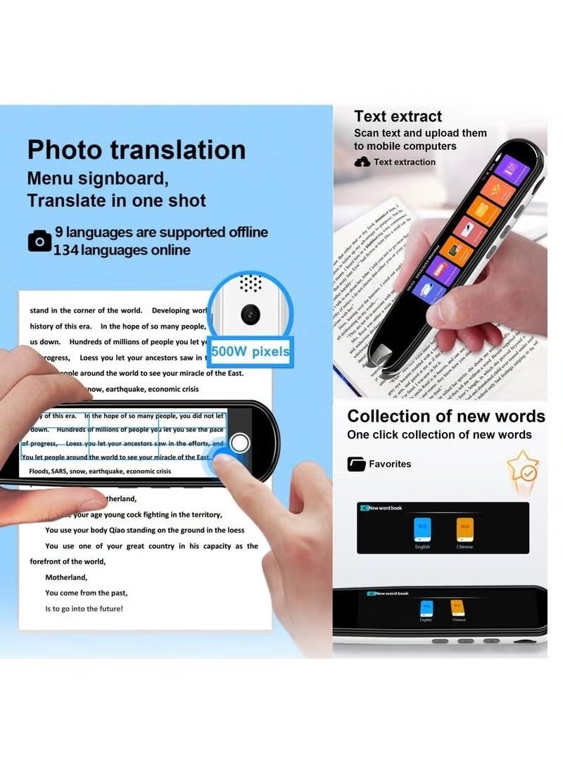 آر إيه أف قلم الترجمة وقارئ المسح الضوئي وجهاز تحويل النص إلى كلام وجهاز ترجمة اللغة ودعم 134 لغة وقلم قارئ رقمي OCR وجهاز ترجمة الصور والنصوص والصوت وقلم القراءة (أبيض). - Image 3