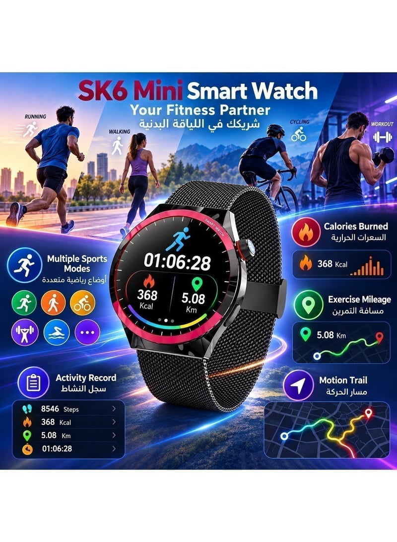 كالوبي ساعة ذكية SK6 Mini للرجال والنساء، مكالمات بلوتوث، شاشة HD مقاس 1.27 بوصة، سواران قابلان للتبديل، قياس نبض القلب والأكسجين، تتبع النوم، مقاومة الماء IP67 - Image 5