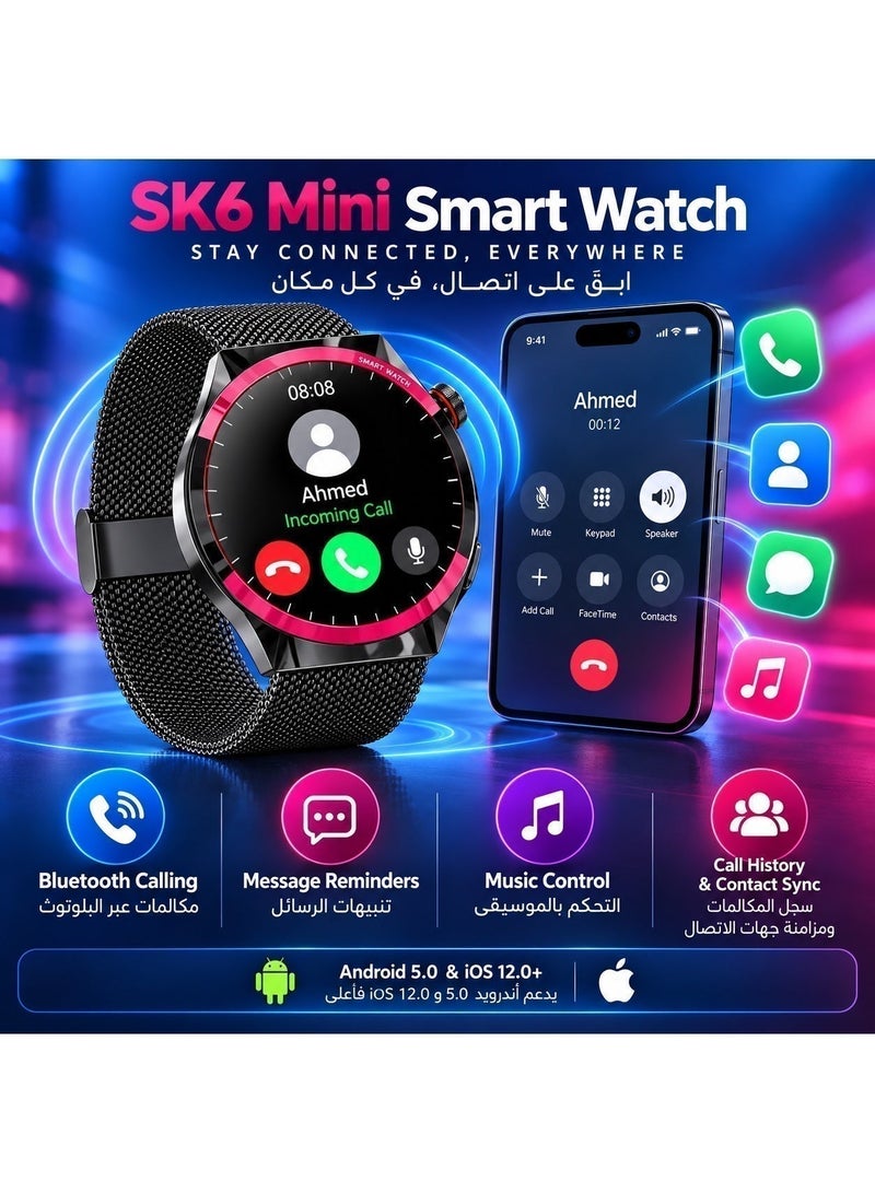 كالوبي ساعة ذكية SK6 Mini للرجال والنساء، مكالمات بلوتوث، شاشة HD مقاس 1.27 بوصة، سواران قابلان للتبديل، قياس نبض القلب والأكسجين، تتبع النوم، مقاومة الماء IP67 - Image 3