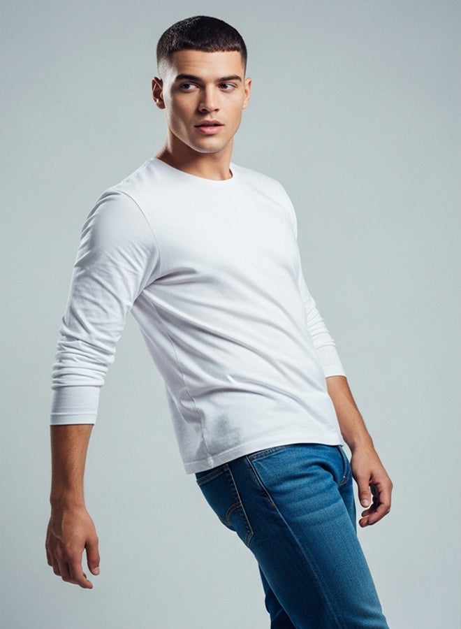 trendyol White Basic Regular Cut Crew Neck Long Sleeve 100% Cotton T-Shirt TMNAW21TS0208 - Image 1