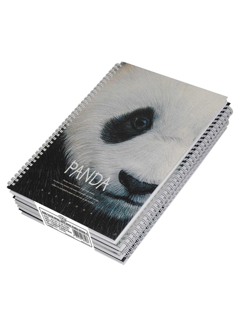 FIS 5 Pieces Spiral Hard Cover Notebook 96 Sheets A4 Panda Design - Image 1