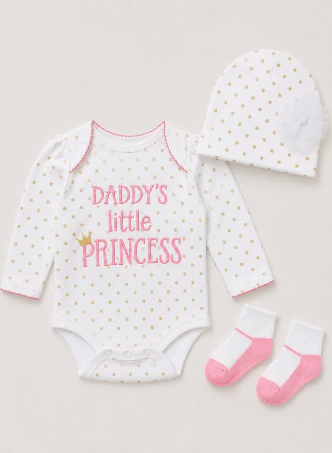 Mothers Choice Baby Girls Daddys Little Princess Bodysuit Set with Hat and Socks