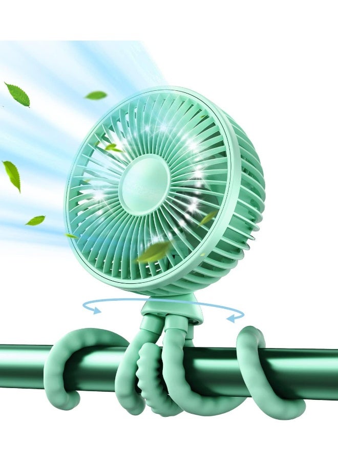 Gaiatop Oscillating Baby Stroller Fan, LED Night Light 4 Speeds Rechargeable 360Â° Rotate Clip On, Battery Operated Small Portable Cooling Fans for Car Seat Crib Treadmill Travel (Green) - Image 1