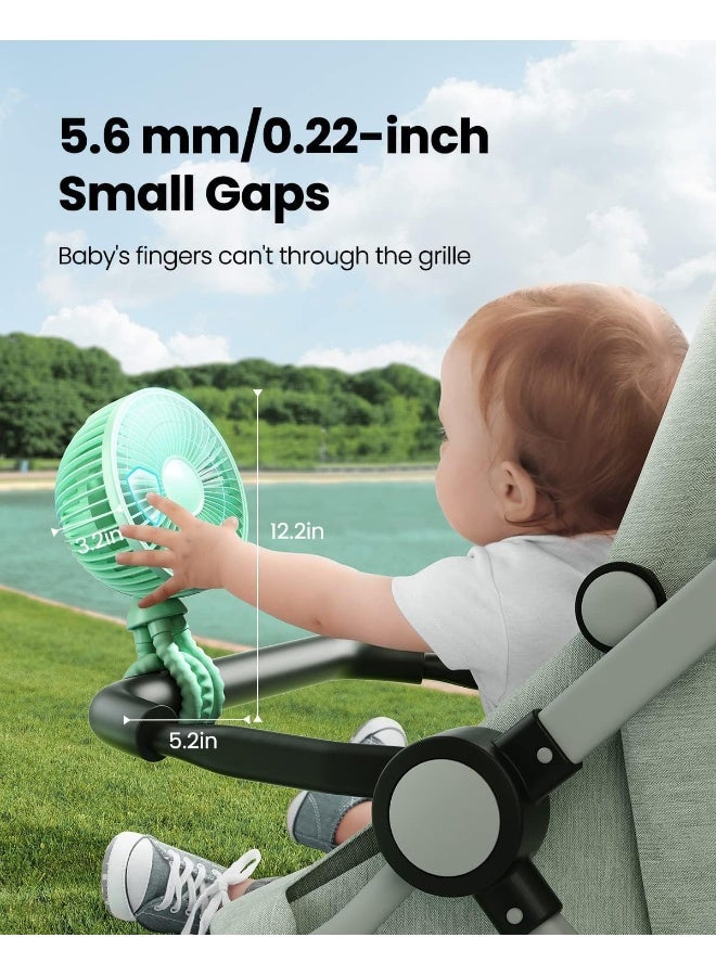 Gaiatop Oscillating Baby Stroller Fan, LED Night Light 4 Speeds Rechargeable 360Â° Rotate Clip On, Battery Operated Small Portable Cooling Fans for Car Seat Crib Treadmill Travel (Green) - Image 3