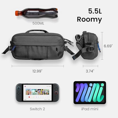 Tomtoc حقيبة سلاينغ tomtoc بسعة 5.5 لتر لجهاز نينتندو سويتش 2/ROG إكس بوكس ألي إكس، حقيبة كروس بودي متينة للرجال/النساء، حقيبة صدر تكتيكية مقاومة للماء للسفر لحقيبة كتف لجهاز ستيم ديك OLED، آيباد ميني - Image 4