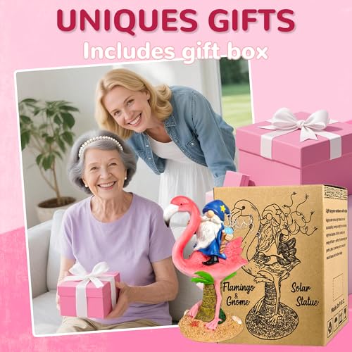 Miggley Funny Flamingo Gnome Solar Garden Statue with LED Light - Outdoor Yard Lawn Patio Decor - Great Birthday Housewarming Gift for Women, Mom, Grandma - Image 4