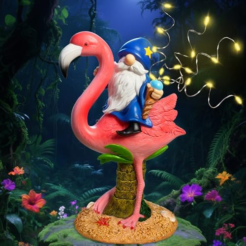 Miggley Funny Flamingo Gnome Solar Garden Statue with LED Light - Outdoor Yard Lawn Patio Decor - Great Birthday Housewarming Gift for Women, Mom, Grandma - Image 1