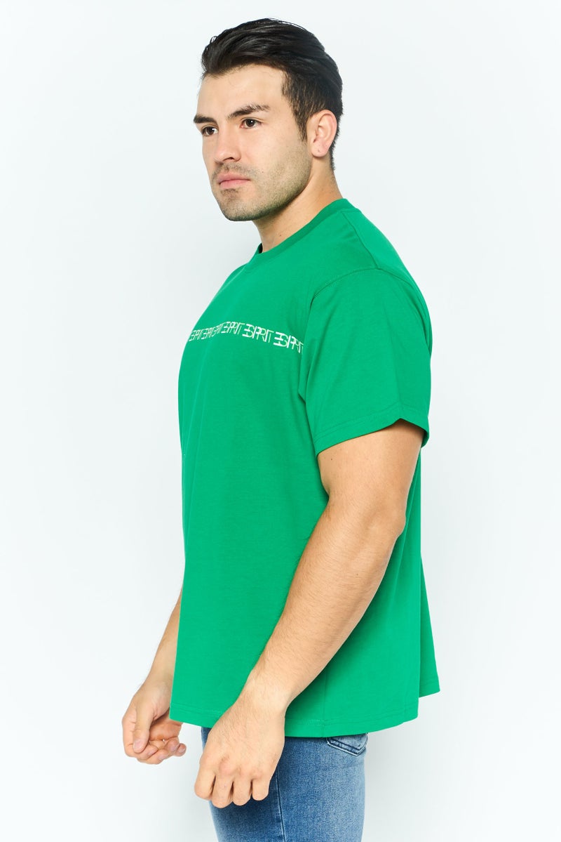 ESPRIT تي شيرت رجالي بأكمام قصيرة وياقة دائرية بشعار العلامة التجارية، أخضر - Image 3