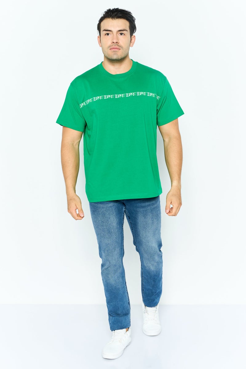 ESPRIT تي شيرت رجالي بأكمام قصيرة وياقة دائرية بشعار العلامة التجارية، أخضر - Image 2