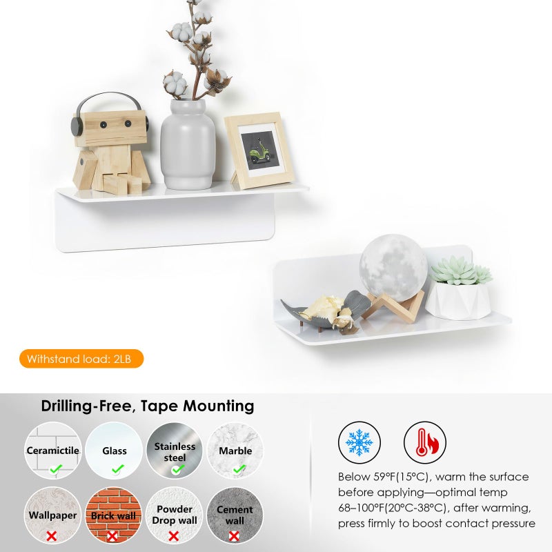 OAPRIRE White Floating Shelves Wall Mounted Set of 2 - Easily Expand Wall Space - Acrylic Hanging Shelves for Bedroom, Gaming Room, Living Room, Bathroom, Office with Cable Clips - Image 4