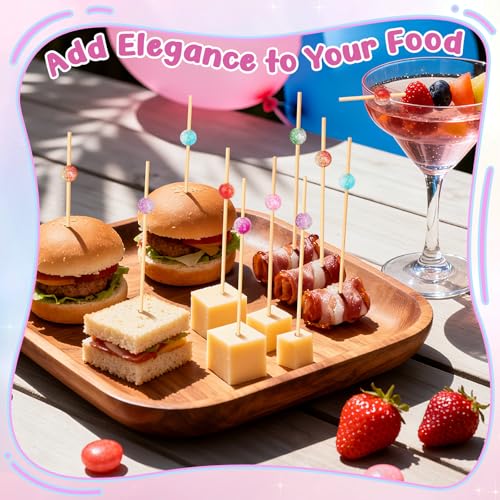 Vicuna R 200PCS Cocktail Picks, Colored Pearl Fancy Toothpicks for Appetizers, 4.7 IN Long Decorative Bamboo Skewers, Wooden Garnish Sticks for Food Drinks Fruit Charcuterie Boards Accessories Party Supplies - Image 3