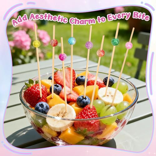 Vicuna R 200PCS Cocktail Picks, Colored Pearl Fancy Toothpicks for Appetizers, 4.7 IN Long Decorative Bamboo Skewers, Wooden Garnish Sticks for Food Drinks Fruit Charcuterie Boards Accessories Party Supplies - Image 5