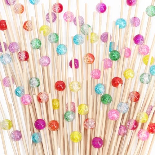Vicuna R 200PCS Cocktail Picks, Colored Pearl Fancy Toothpicks for Appetizers, 4.7 IN Long Decorative Bamboo Skewers, Wooden Garnish Sticks for Food Drinks Fruit Charcuterie Boards Accessories Party Supplies - Image 1