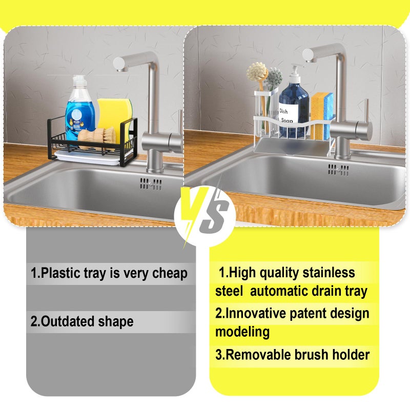 Fssvcd Maifan Sink Caddy Sponge Holder for Kitchen with Brush Holder and Stainless Steel Self Drain Tray, Rustproof Kitchen Sink Organizer for Sponge, Soap Dispenser Storage Accessories (Lacquer Silver) - Image 4