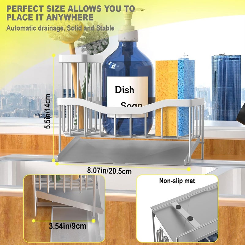 Fssvcd Maifan Sink Caddy Sponge Holder for Kitchen with Brush Holder and Stainless Steel Self Drain Tray, Rustproof Kitchen Sink Organizer for Sponge, Soap Dispenser Storage Accessories (Lacquer Silver) - Image 5