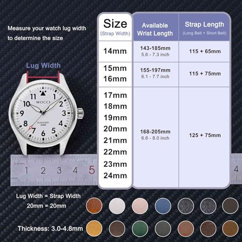 WOCCI 20mm Vintage Leather Watch Band for Men and Women, Silver Buckle (Dark Brown/Contrasting Stitch) - Image 4