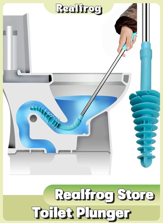 Realfrog Toilet Plunger, Piston Type Toilet Clog Remover, Flexible Rubber Head Stainless Steel Handle with Wall Hook Toilet Dredge Pipe for Clogged Syphon Toilet - Image 1