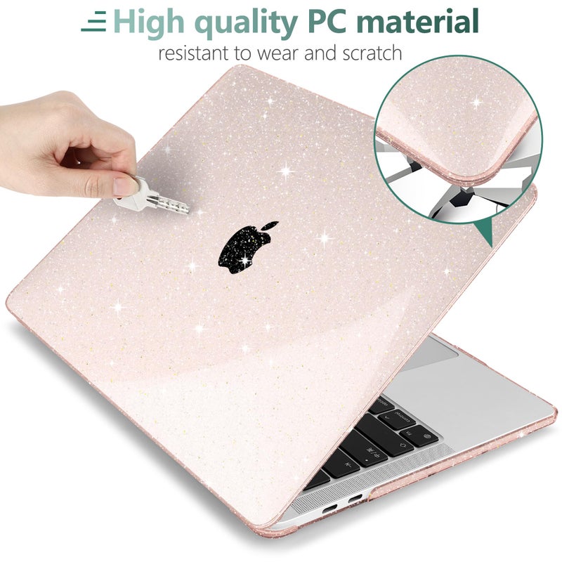 TWOLSKOO for MacBook Pro 13 inch Case 2023-2016 A2338 M2 M1 A2251 A2289 A2159 A1989 A1708 A1706, Glitter Bling Plastic Case with Keyboard Cover & Type C Adapter 2 Pack & Camera Cover, Sparkly Pink - Image 4