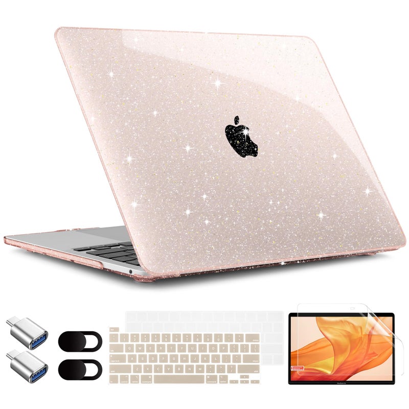 TWOLSKOO for MacBook Pro 13 inch Case 2023-2016 A2338 M2 M1 A2251 A2289 A2159 A1989 A1708 A1706, Glitter Bling Plastic Case with Keyboard Cover & Type C Adapter 2 Pack & Camera Cover, Sparkly Pink - Image 1