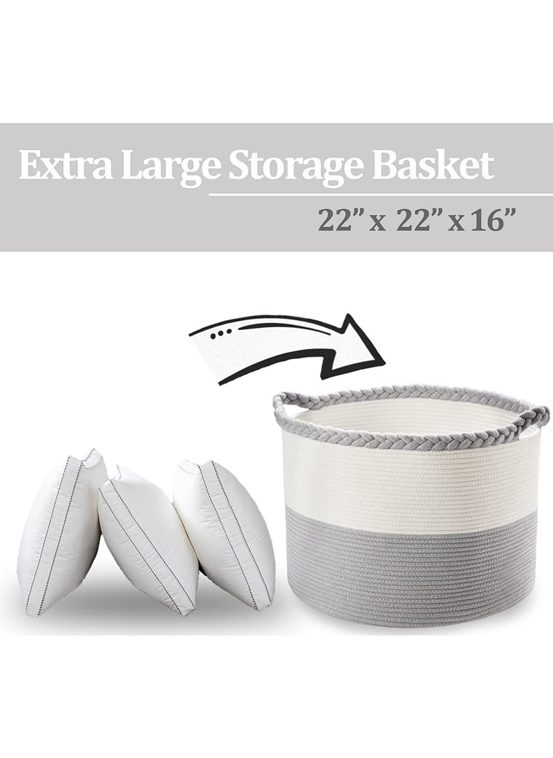 Gleckn Gleckn Baskets Xxxl Large Cotton Rope Basket 22X22X16 Storage Basket Woven Basket Large Basket Blanket Basket Living Room Toy Basket Baskets For Organizing Storage Organizer Grey  - Image 3