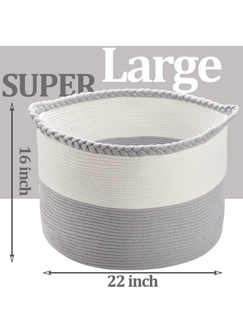 Gleckn Gleckn Baskets Xxxl Large Cotton Rope Basket 22X22X16 Storage Basket Woven Basket Large Basket Blanket Basket Living Room Toy Basket Baskets For Organizing Storage Organizer Grey  - Image 4