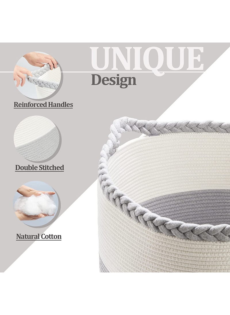 Gleckn Gleckn Baskets Xxxl Large Cotton Rope Basket 22X22X16 Storage Basket Woven Basket Large Basket Blanket Basket Living Room Toy Basket Baskets For Organizing Storage Organizer Grey  - Image 2